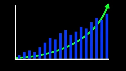 Growing blue bar chart with green upward arrow animation Stock Footage 331526712