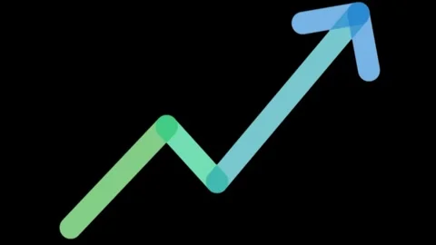 Growing business graph arrow animation with green and blue gradient on black bac Stock Footage 333819403