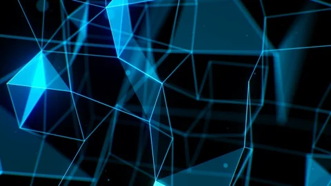 Growing Business Network Grid Blue Color with DOF Blur on Black Background Stock Footage 129261193