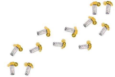 Growing chart made of silver and golden coins Stock Photos