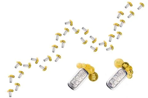 Growing chart made of silver brick and golden coins Stock Photos