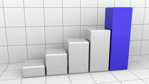 Growing chart or grey and blue bar graph. Business growth or success concepts Stock Illustration