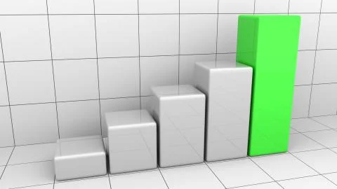 Growing chart or grey and green bar graph. Business growth or success concepts Stock Illustration