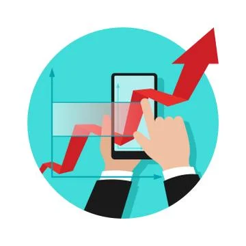 Growing chart pass through phone screen Stock Illustration