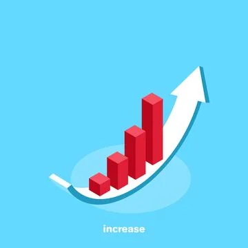 Growing chart on a white arrow and on a blue background, isometric image Stock Illustration