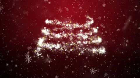 Growing Christmas tree with falling snowflakes and stars Stock Footage 12656122
