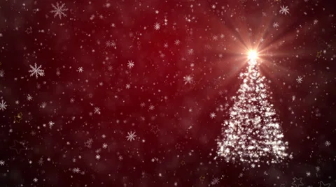 Growing Christmas tree with falling snowflakes and stars Stock Footage 32667916