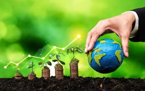 Growing coin or money stack with ESG business investment. Reliance Stock Photos