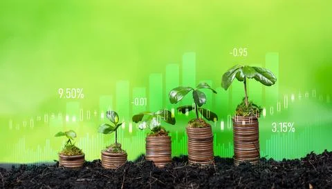Growing coin or money stack with ESG business investment. Reliance Stock Photos