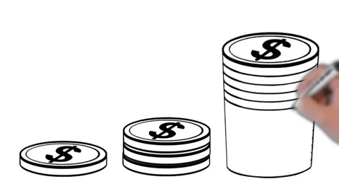 Growing Coin Stacks drawn by animated hand on a whiteboard Stock Footage 134497067