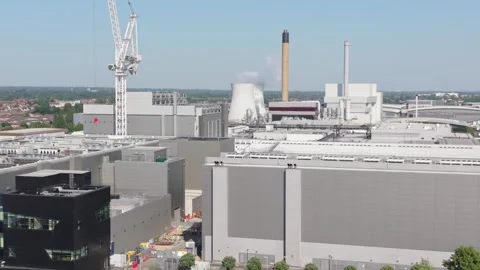 Growing Data Center Campus Infrastructure With Power Plant Day Stock Footage 338012236