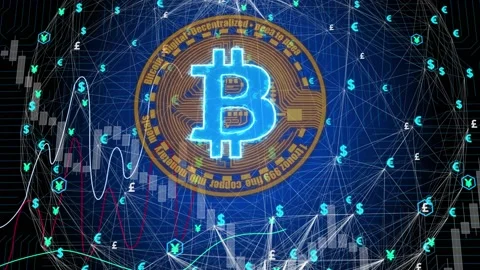 Growing digital tree with Bitcoin, Tether, Ethereum, cyber banking, money Stock Footage 201008317