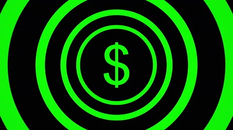 Growing dollar sign surrounded by green circles - visual illusion. Stock Footage 67584728