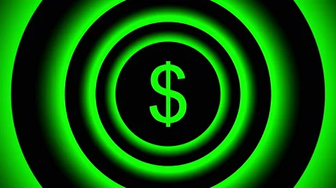 Growing dollar sign surrounded by green blurred circles - visual illusion. Stock Footage 67584733