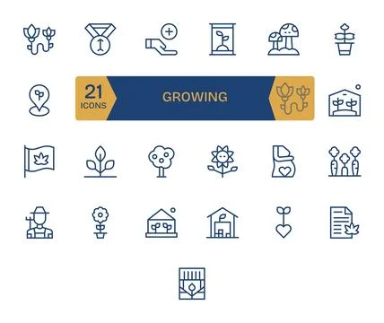 Growing Essential Vector Set including 25 Editable Regular Line 256x256 Icons Stock Illustration