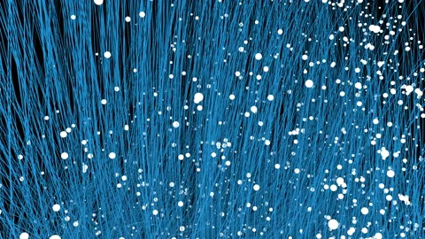 Growing fiber optic strands are pulled up on a black background. Video stock 121286664