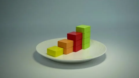 Growing financial chart of four bars of different colors on a white plate Stock Footage 225101597