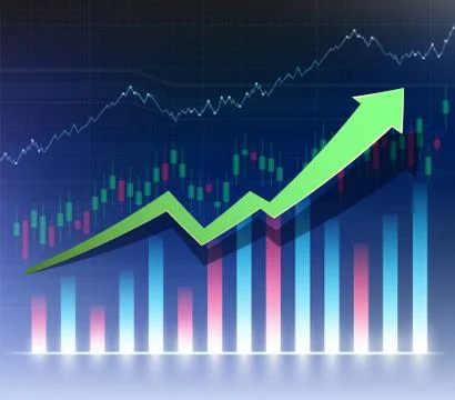 Growing financial chart or graph. Green arrow sign of success 스톡 일러스트