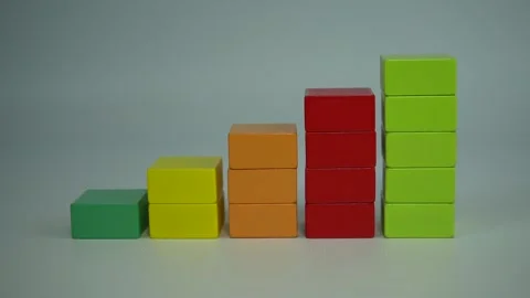 Growing financial graph of five multi-colored columns on a white background Stock Footage 225101564