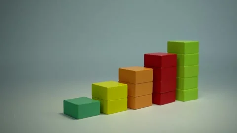 Growing financial histogram of five multi-colored columns on a white background Stock-Footage 225101559
