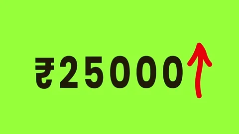 Growing financial indicator showing rising Indian rupees with up arrow moti.. Stock Footage 325763372