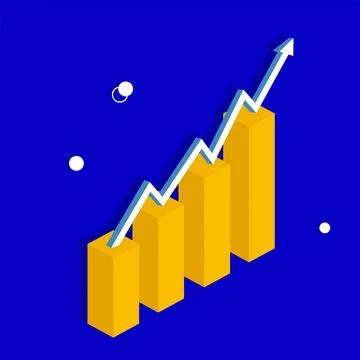 Growing financial schedule 3d graph and arrow, growing yellow graph Stock Illustration