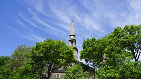 Growing fresh green trees surround St. Marks Church at East Village Stock-Footage 138237465