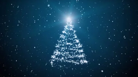 Growing fur-tree and snowflakes on a dark blue background Stock Footage 10572973