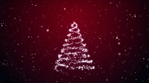 Growing fur-tree and snowflakes on a red background Stock Footage 10572985
