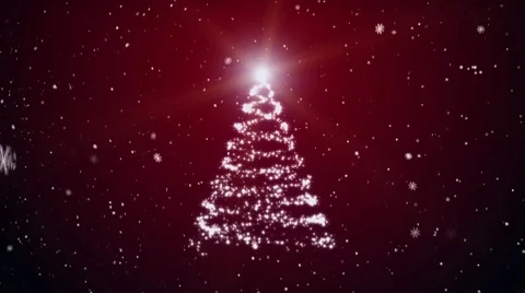 Growing fur-tree and snowflakes on a red background Stock Footage 10573006
