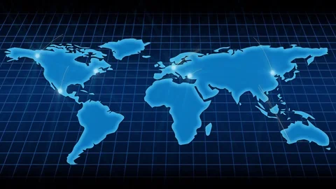 Growing global network across the world map. Internet and business concept. Blue Stock Footage