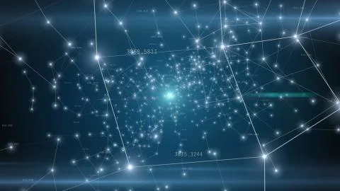 Growing global network and data connections flying in technology space. You c Foto stock