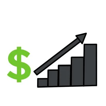 Growing graph and dollar icon. Histogram. The concept of growing your capital. Stock Illustration