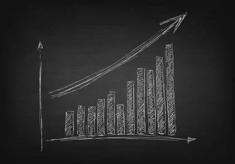 Growing graph hand drawing with arrow on black chalkboard Growing graph ha... Stock Photos