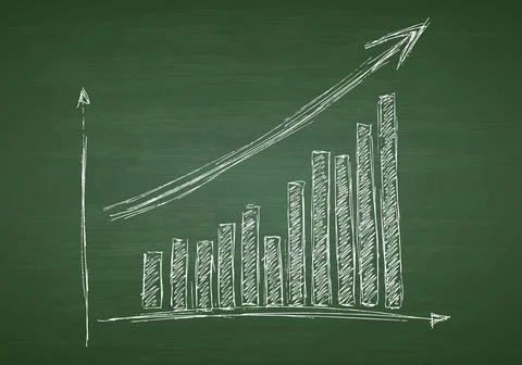 Growing graph hand drawing with arrow on green chalkboard Growing graph ha... Stock Photos