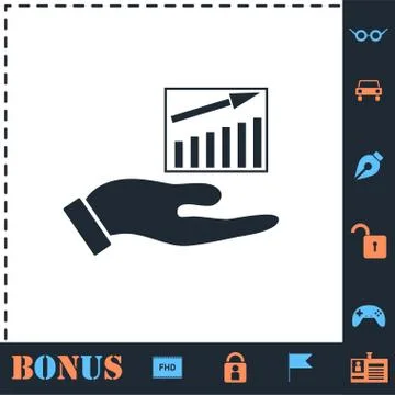 Growing graph holding by hand icon flat Stock Illustration