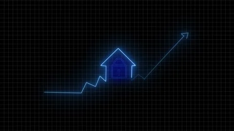 Growing graph with house icon and padlock symbol. Growing graph for real es.. Stock Footage 337814869