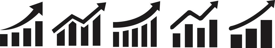 Growing graph icon set flat style. Business chart with arrow, Growths chart.. Stock Illustration