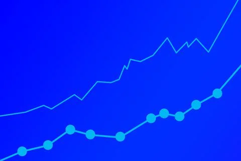 Growing graph of multiple dots on a blue background. Abstract financial chart. Stock Illustration