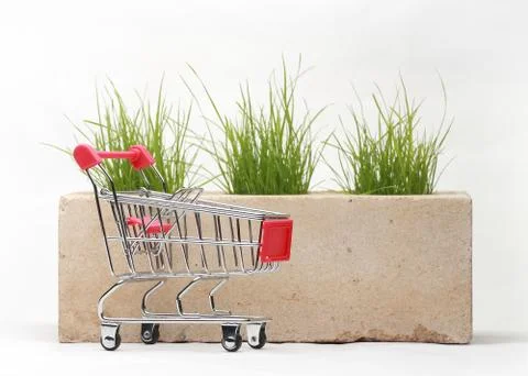 Growing grass made of bricks on a white background Stock-Fotos