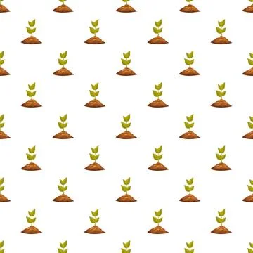 Growing green seedlings sprouting from brown soil repeating seamless pattern Illustrazione stock