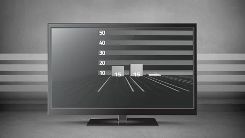 Growing grey bar chart and red arrow displayed on flatscreen Stock Footage 111390400