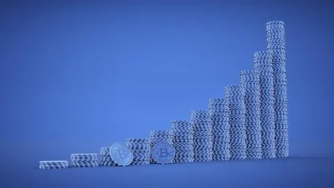 Growing from left to right stacks of Bitcoins 스톡 일러스트