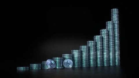 Growing from left to right stacks of Titanium Ethereum coins 스톡 일러스트