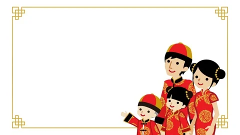 Growing line frame and animated Cartoon Chinese family Stock Footage 100745626