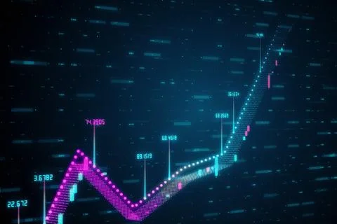 Growing linear 3d illustration graph showing positive growth and trends with  Stock Photos