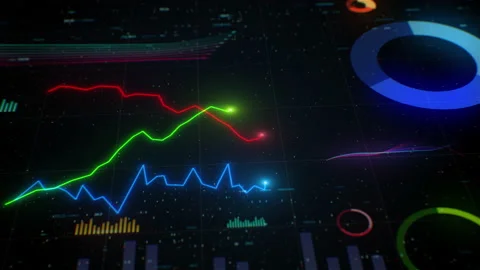 Growing lines chart graph. Financial business diagram with bars, pies, and stock Vídeos de archivo 158976879