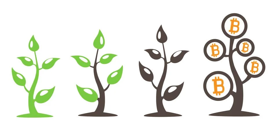 Growing mining process from plants to bitcoins Stock Illustration