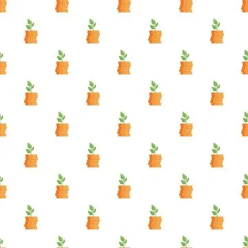 Growing money stack with sprout seamless pattern Stock Illustration