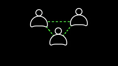 Growing Network Connections with Expanding Human Icons on Black Background Stockbeeldmateriaal 342248967